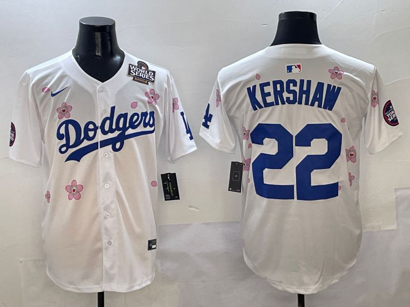 Men Los Angeles Dodgers #22 Kershaw White Sakura Edition 2025 Nike MLB Jersey style 6->los angeles dodgers->MLB Jersey